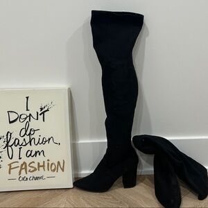 Steve Madden Black Suede Over-the-Knee Block Heel Boots